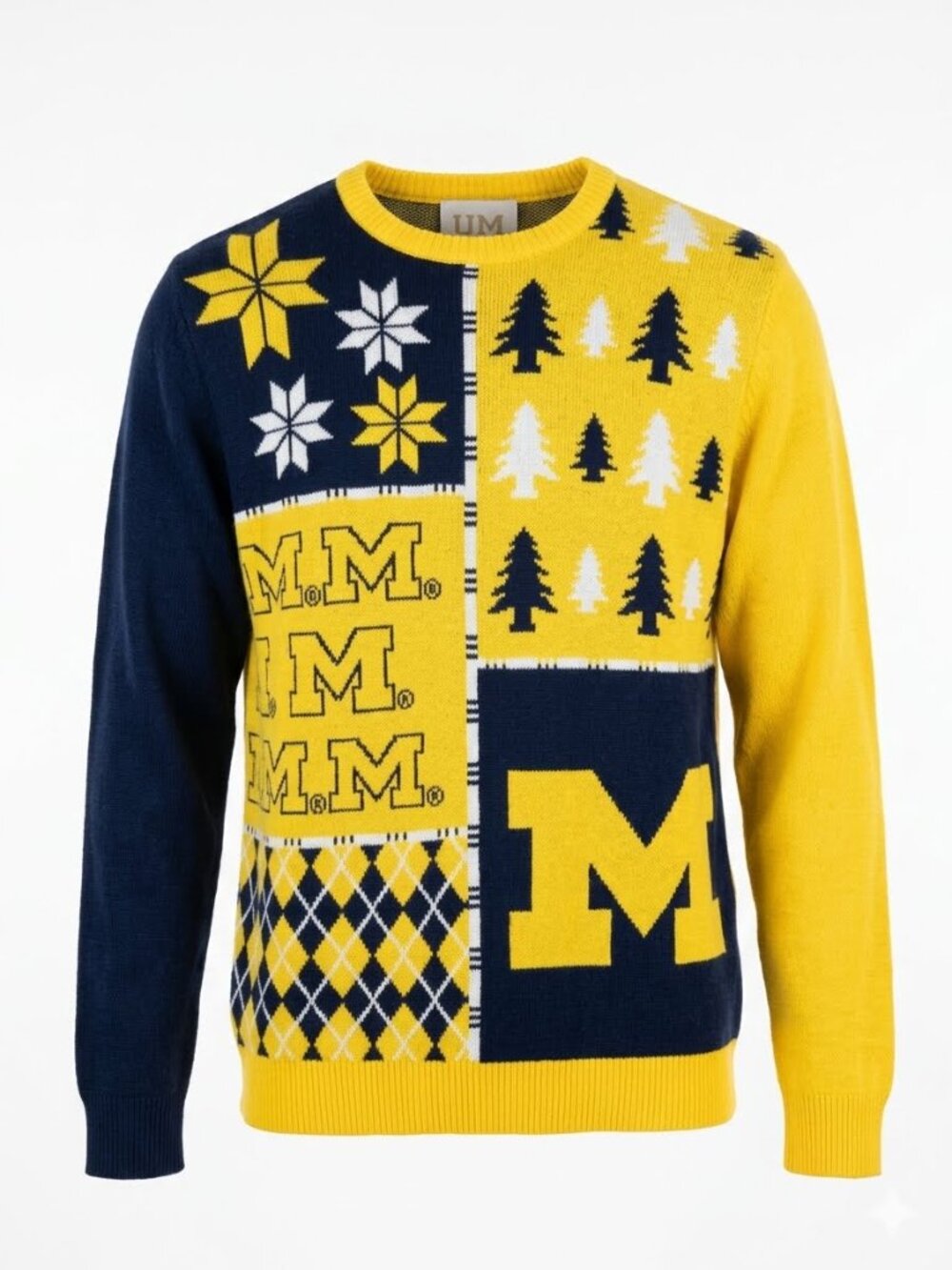 Forever Collectibles Michigan Wolverines Maize & Navy Patchwork Pullover Sweater